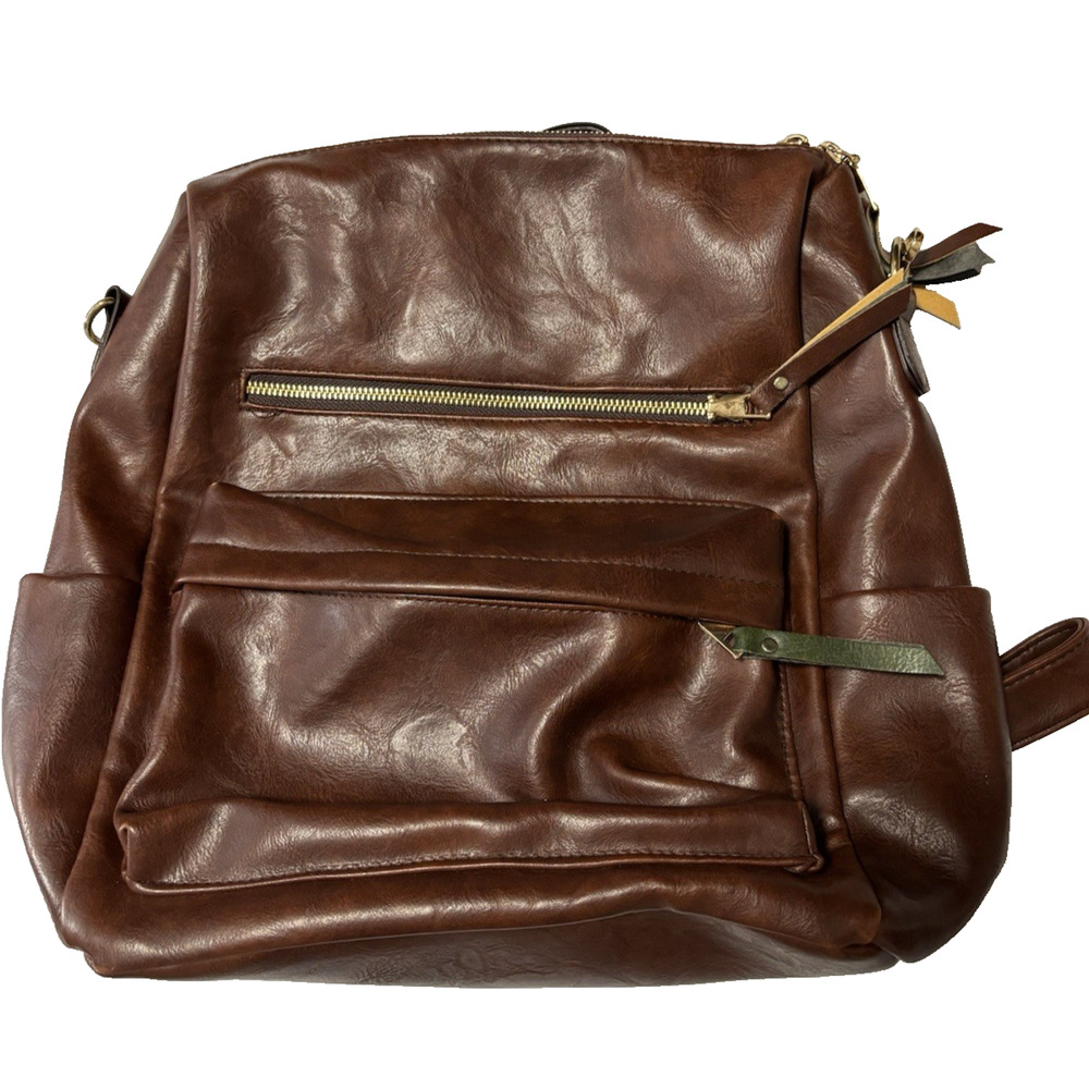 Brown Faux Leather Backpack‎ Travel School Colorful Shoulder Strap BOHO Aztec